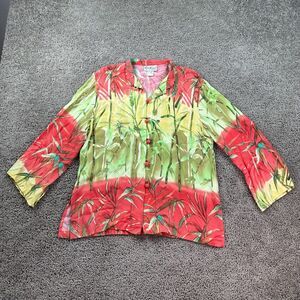 VTG Ruth Norman Top Womens Small P Pink Green Oriental Frog Know Kimono Style